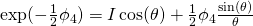 \exp(-\frac{1}{2}\phi_4) = I\cos(\theta) + \frac{1}{2}\phi_4\frac{\sin(\theta)}{\theta}