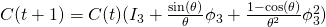 C(t+1) = C(t)(I_3 + \frac{\sin(\theta)}{\theta}\phi_3 + \frac{1-\cos(\theta)}{\theta^2}\phi_3^2)